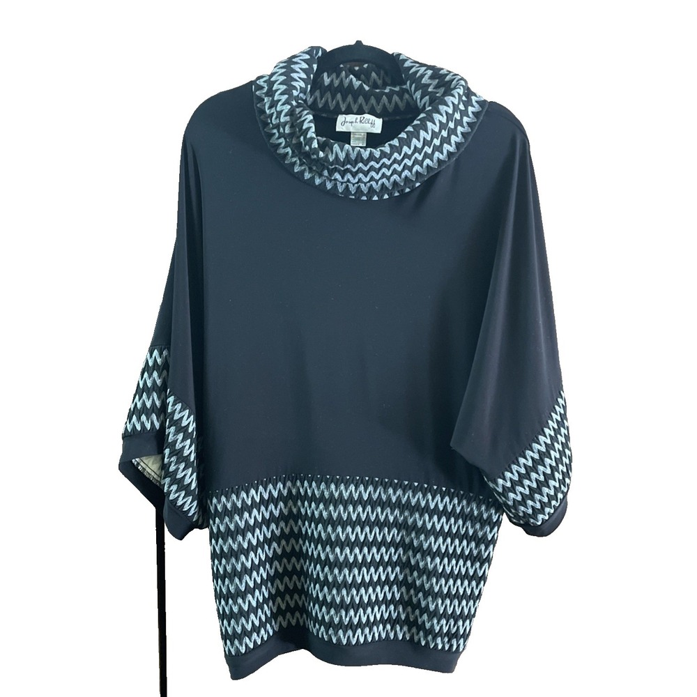 Joseph Ribkoff Black Grey Tunic Cowl Neck 3/4 Bell Sleeve Blouse Size 12 Zigzag